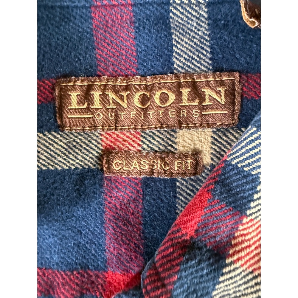 Lincoln Outfitters Mens Plaid Flannel Button Down Shirt Navy Blue Red Tan XL - Picture 10 of 10
